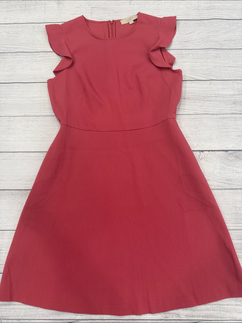 LOFT Coral Flutter Sleeve Fit & Flare Dress Size 6